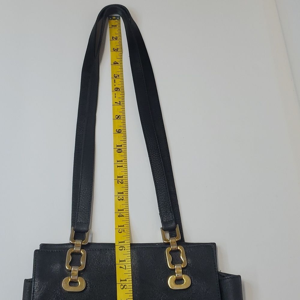 2 Effe Italian Vintage Structured Italian Black Leather Shoulder Bag Snap Closur - Picture 9 of 9